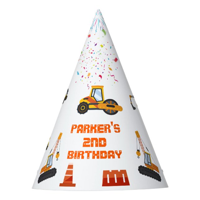 Cute Construction Theme Kid's Birthday Party Hat (Front)