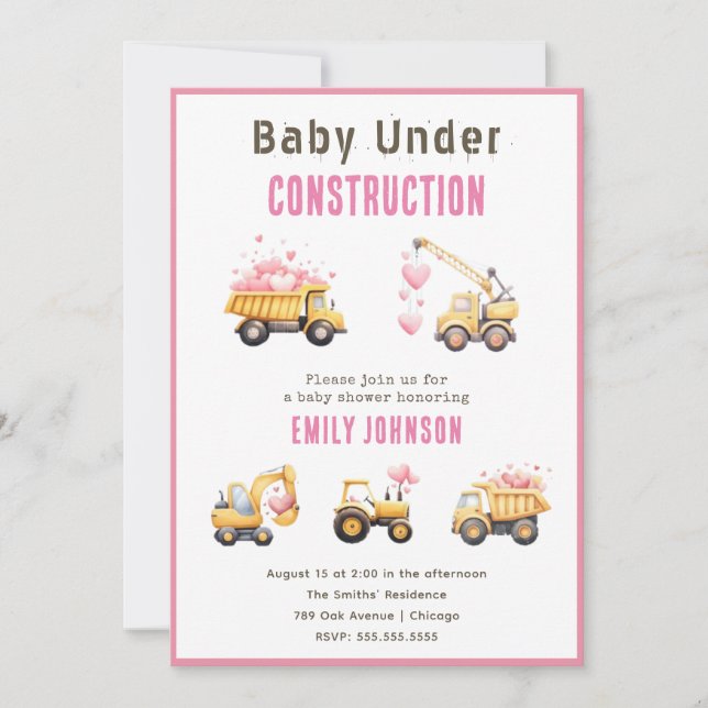 Cute Construction Truck Baby Shower Invitation (Front)
