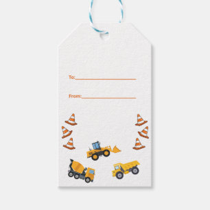 Cute Construction Truck Birthday Gift Tags