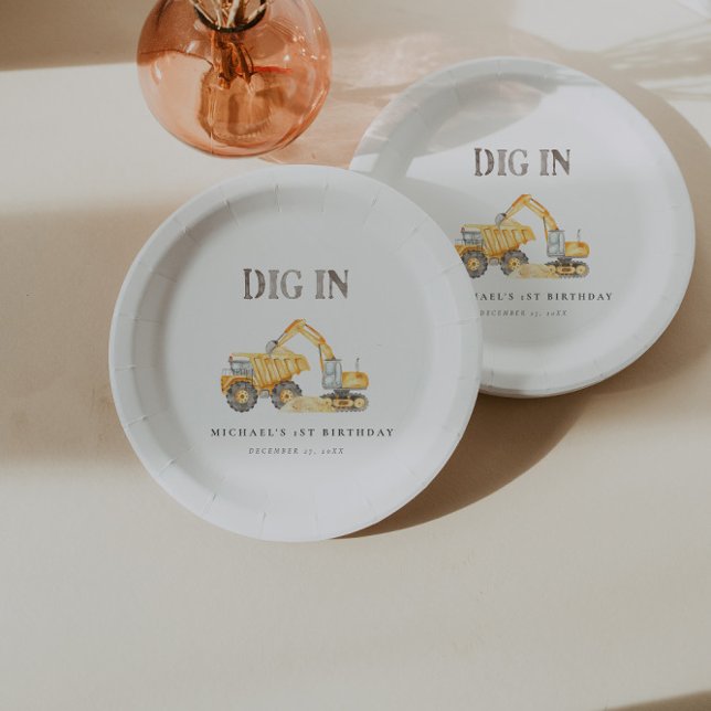 Cute Construction Trucks Birthday Party Plates (Creator Uploaded)