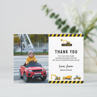 Cute Construction Trucks Photo Birthday Thank You Card