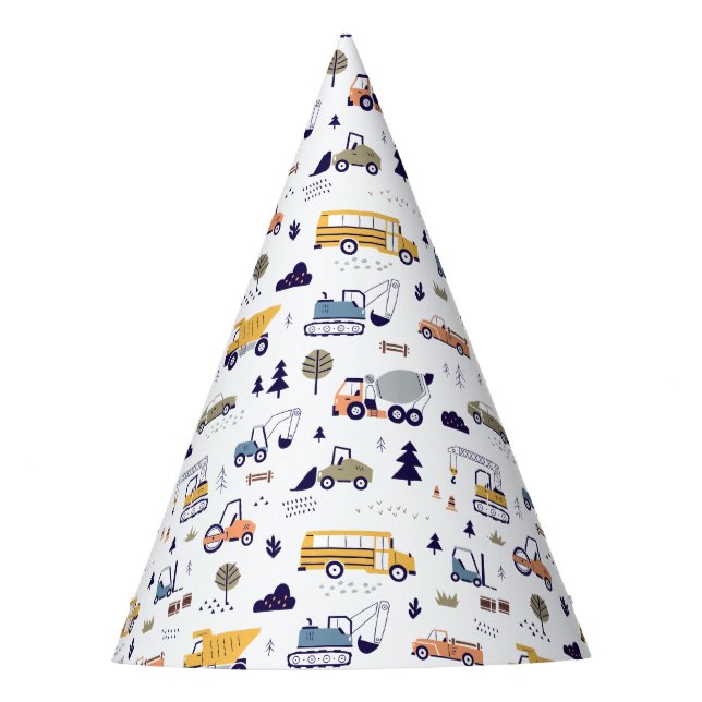 Cute Construction Vehicle Birthday Party Hat (Front)