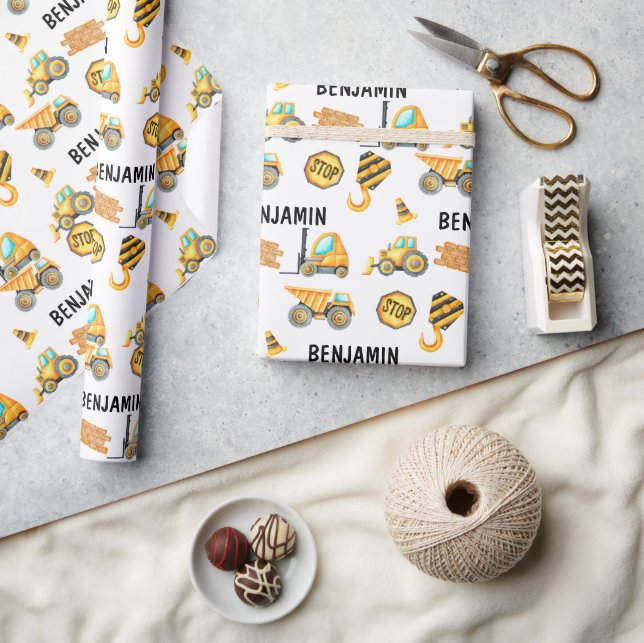 Cute Construction Vehicles Boy Birthday  Wrapping Paper (Crafts)