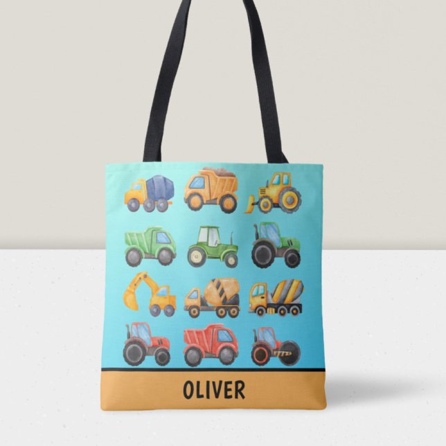 Cute Construction Vehicles Boys Personalised Tote Bag (Creator Uploaded)