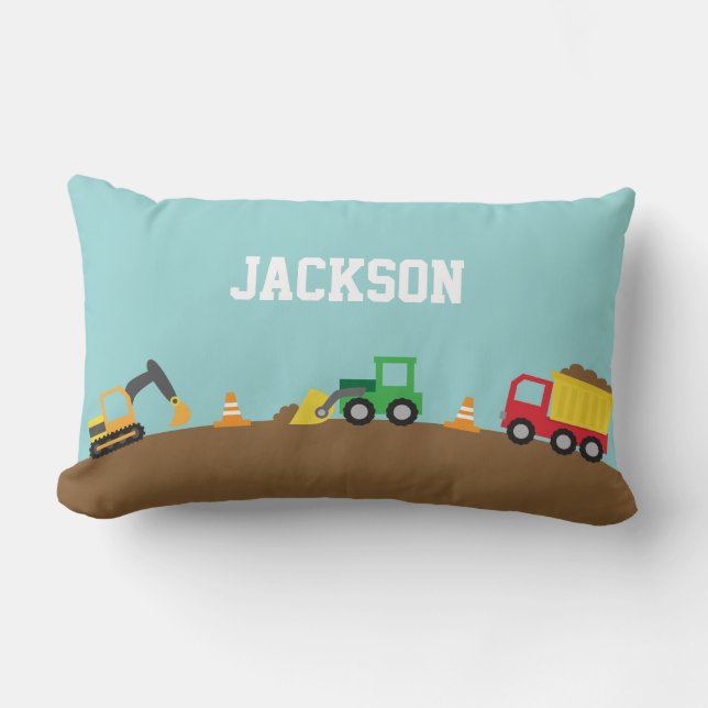 Cute Construction Vehicles Boys Room Decor Lumbar Cushion (Front)