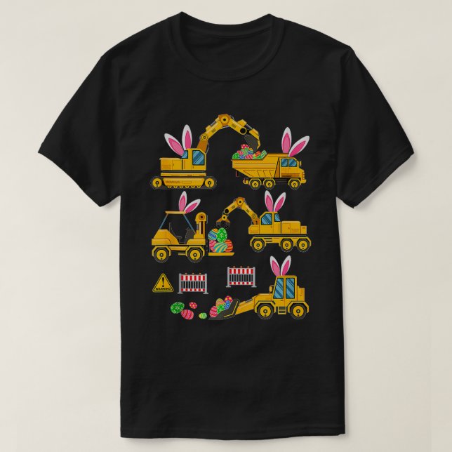 Cute Construction Vehicles With Bunny Ears Eggs Ea T-Shirt (Design Front)