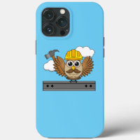 Cute Construction Worker Owl with Hard Hat Cartoon