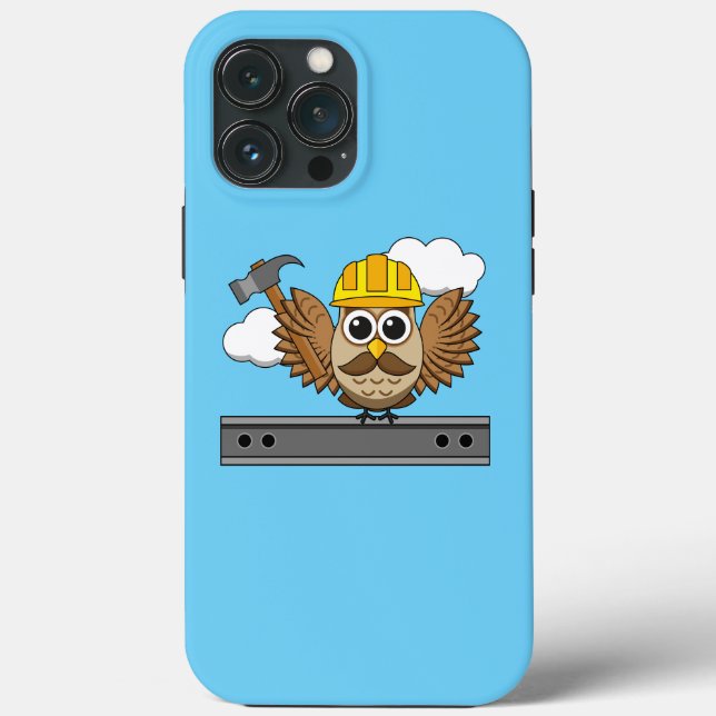 Cute Construction Worker Owl with Hard Hat Cartoon Case-Mate iPhone Case (Back)
