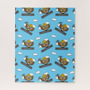 Cute Construction Worker Owl with Hard Hat Cartoon Jigsaw Puzzle