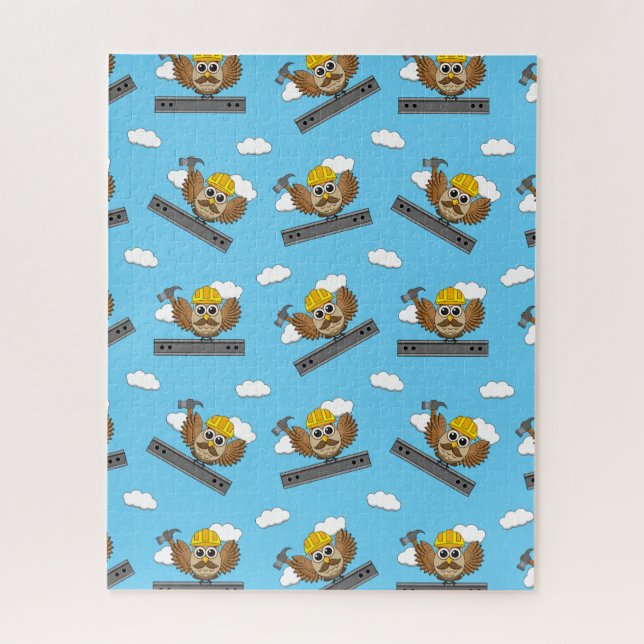 Cute Construction Worker Owl with Hard Hat Cartoon Jigsaw Puzzle (Vertical)