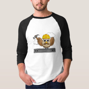 Cute Construction Worker Owl with Hard Hat Cartoon T-Shirt