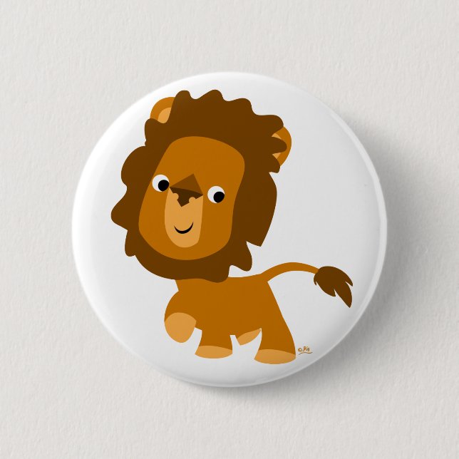 Cute Content Cartoon Lion Button Badge (Front)