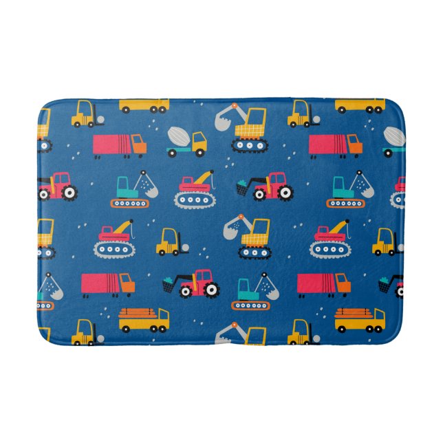 Cute Contruction Movers Pattern Bath Mat (Front)