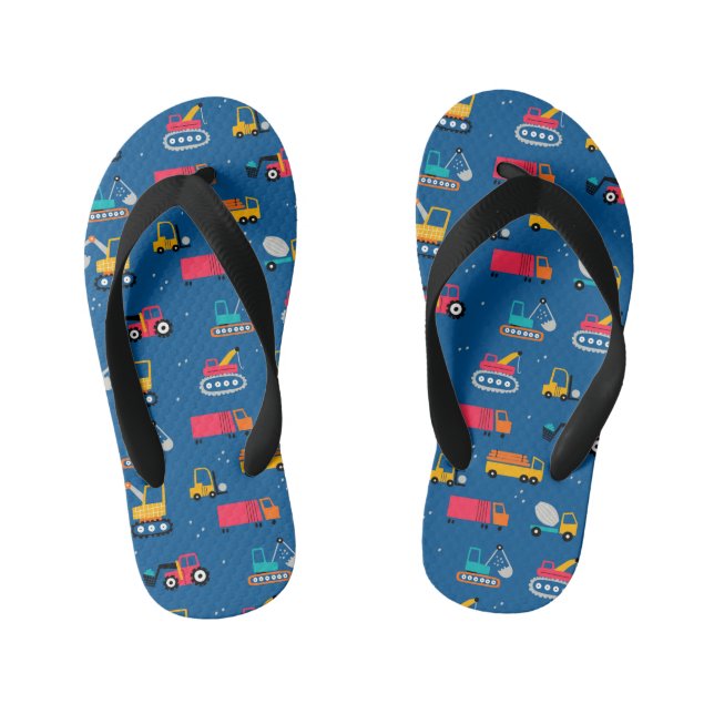 Cute Contruction Movers Pattern Kid's Thongs (Footbed)