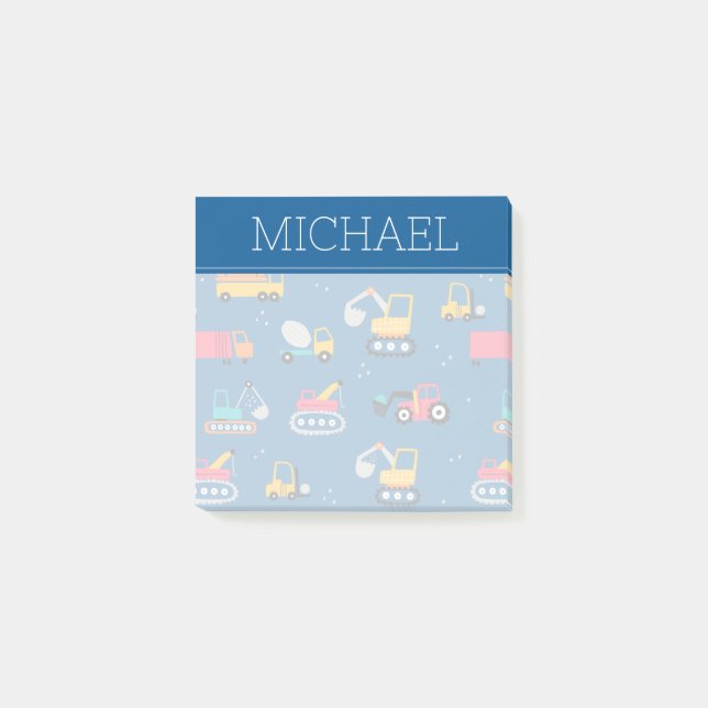 Cute Contruction Movers Pattern Post-it Notes (Front)
