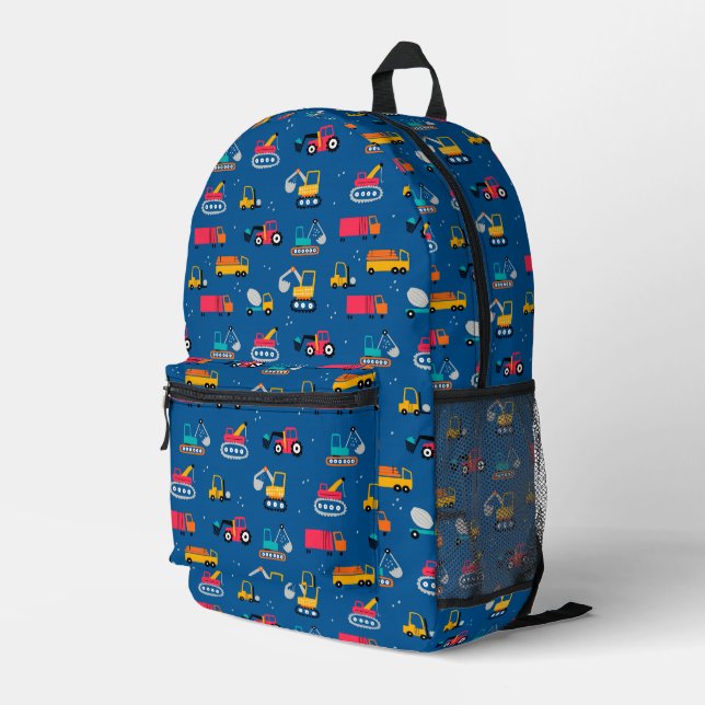 Cute Contruction Movers Pattern Printed Backpack (Back Corner Right)