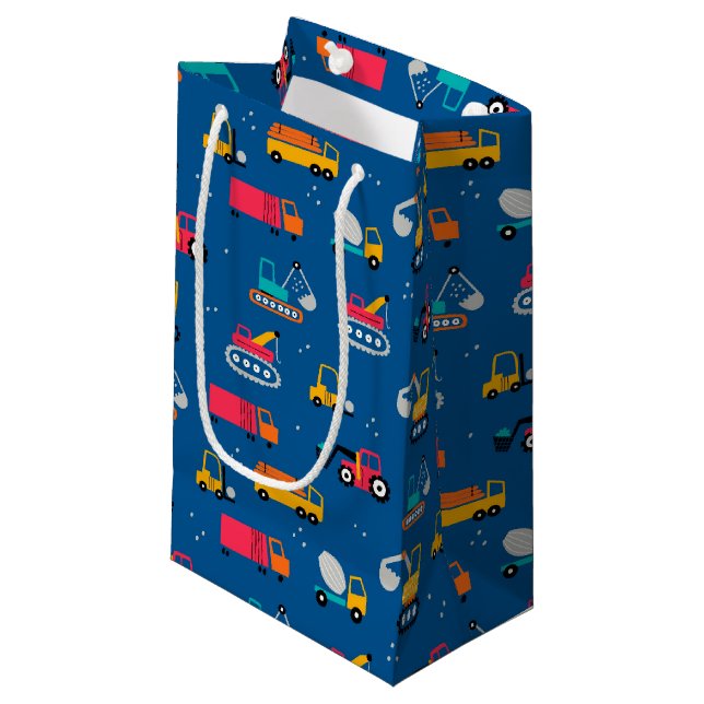 Cute Contruction Movers Pattern Small Gift Bag (Front Angled)