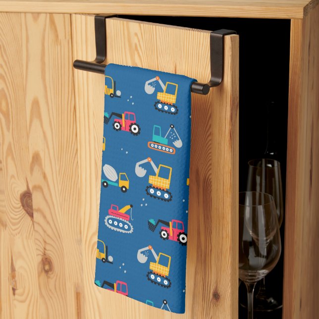 Cute Contruction Movers Pattern Tea Towel (Thirds Fold)