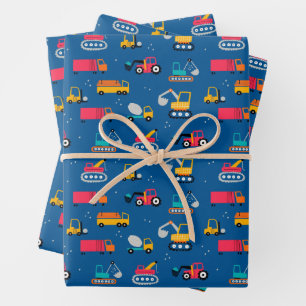 Cute Contruction Movers Pattern Wrapping Paper Sheet