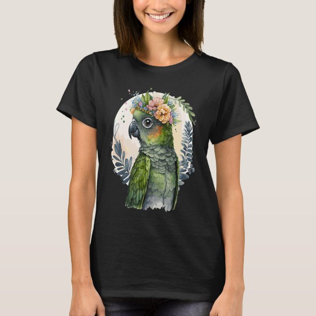 Cute Conure Parrot Bird Flower Crown Pet Birds T-Shirt (Front)