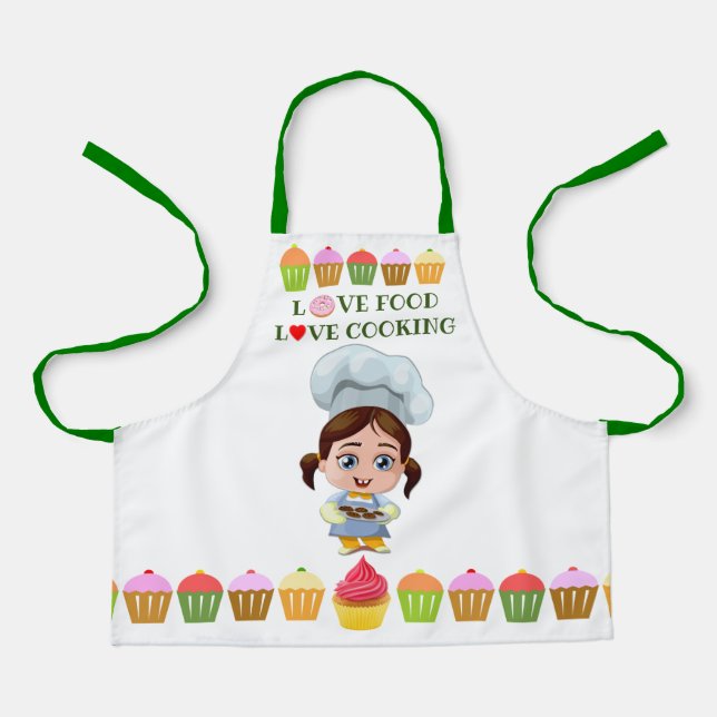 Cute cook cartoon character with cupcakes apron (Front)