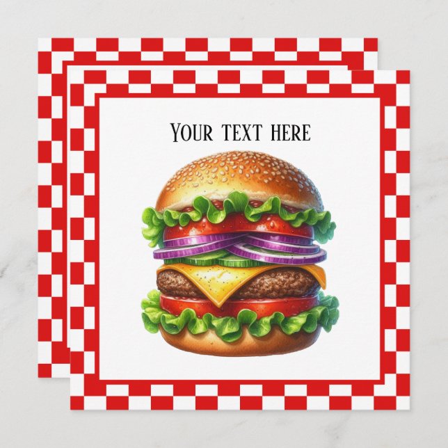 Cute cook out hamburger customisable party Paper Invitation (Front/Back)