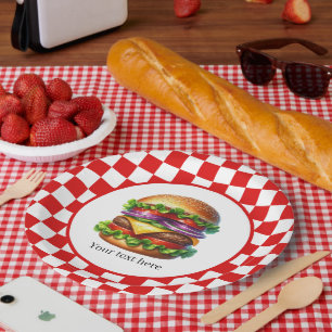 Cute cook out hamburger customisable party paper plate