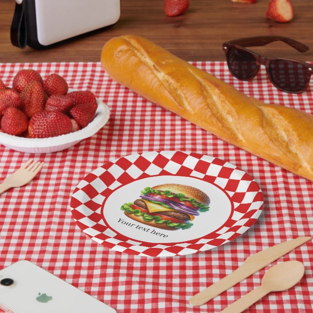 Cute cook out hamburger customisable party paper plate (Picnic)