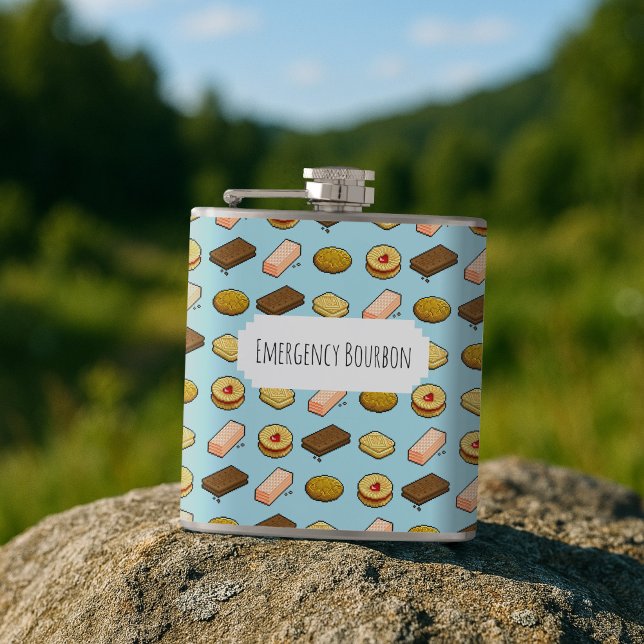 Cute Cookies Add Your Own Text Pixel Art Pattern Hip Flask (Creator Uploaded)