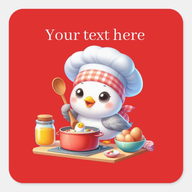 Cute cooking bird customisable square sticker (Front)