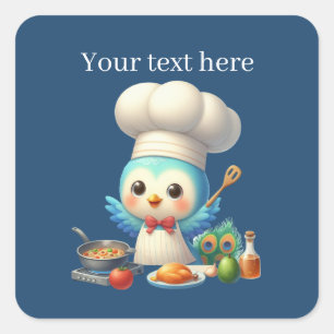 Cute cooking Blue bird Square Sticker