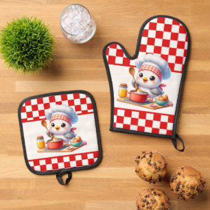 Cute cooking kitchen bird lovers oven mitt & pot holder set