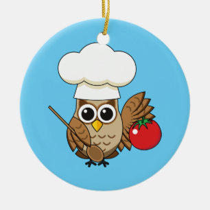 Cute Cooking Owl Cartoon Ceramic Ornament