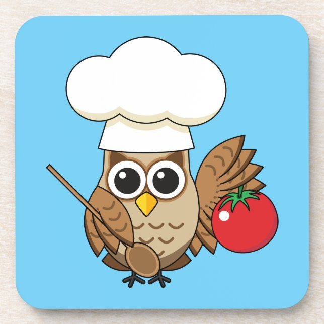 Cute Cooking Owl Cartoon Coaster (Front)
