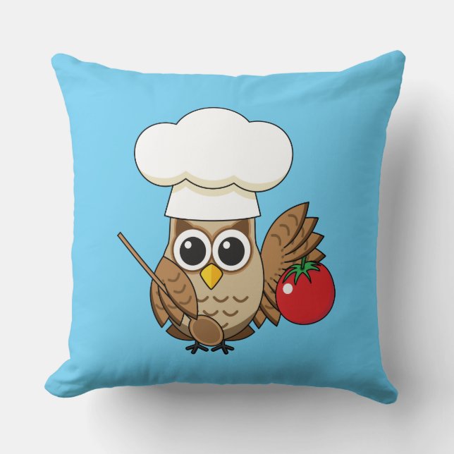 Cute Cooking Owl Cartoon Cushion (Front)