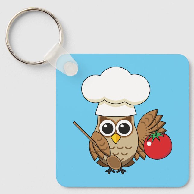 Cute Cooking Owl Cartoon Key Ring (Front)