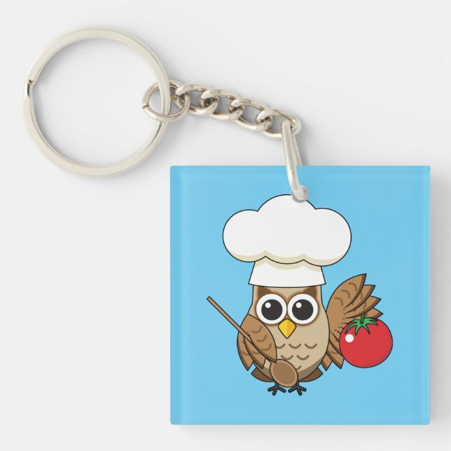 Cute Cooking Owl Cartoon Key Ring (Front)