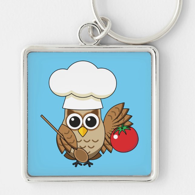 Cute Cooking Owl Cartoon Key Ring (Front)