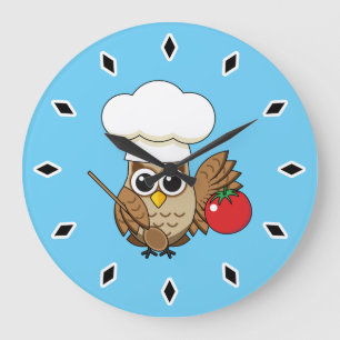 Cute Cooking Owl Cartoon Large Clock