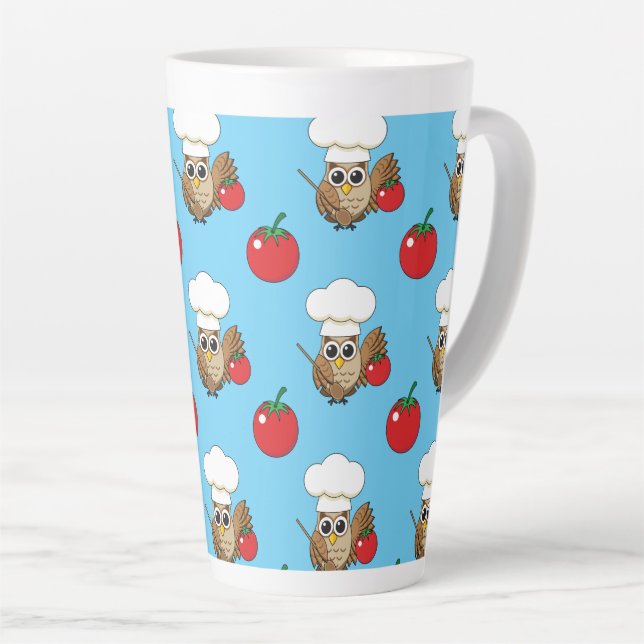 Cute Cooking Owl Cartoon Latte Mug (Right Angle)