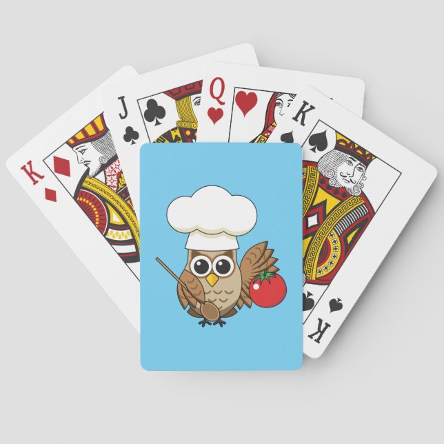 Cute Cooking Owl Cartoon Playing Cards (Back)