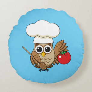Cute Cooking Owl Cartoon Round Cushion