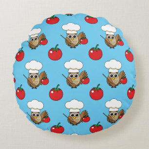 Cute Cooking Owl Cartoon Round Cushion