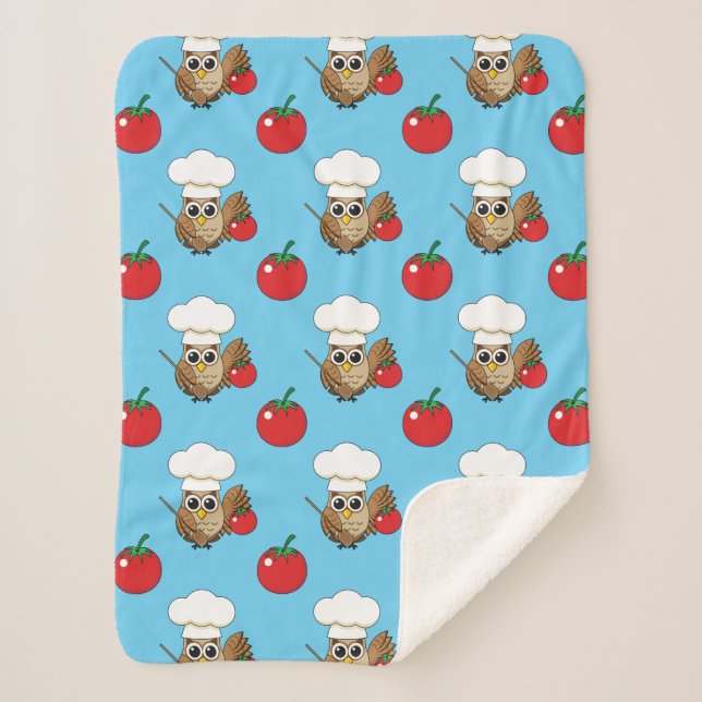 Cute Cooking Owl Cartoon Sherpa Blanket (Front)