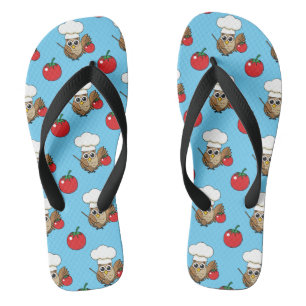 Cute Cooking Owl Cartoon Thongs