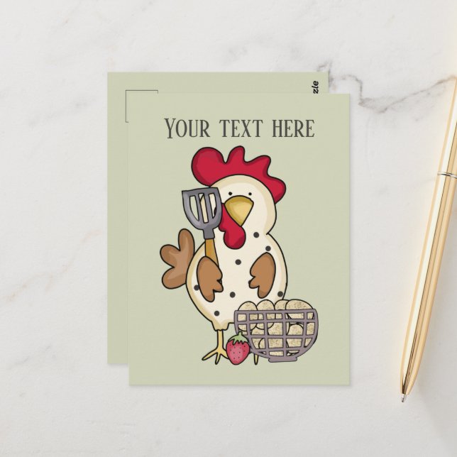 Cute cooking rooster add text  postcard (Front/Back In Situ)