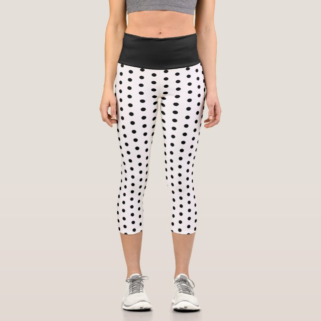 Cute cool Black White polka dots retro pattern Capri Leggings (Front)