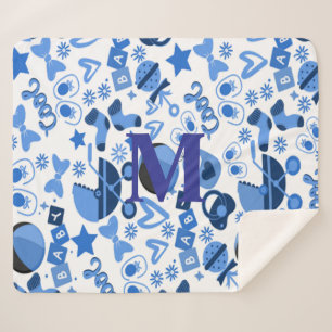 Cute cool blue Baby boy Nursery personalised Sherpa Blanket
