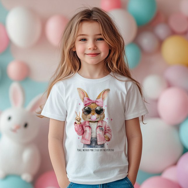 Cute Cool Bunny Peace Sign Custom Text Girl's Toddler T-Shirt (Creator Uploaded)