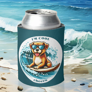 Cute Cool Cartoon Dog Surf Dad Can Cooler
